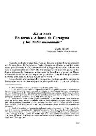 Portada:\"Sic et non\": en torno a Alfonso de Cartagena y los \"studia humanitatis\" / María Morrás