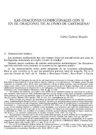 Portada:Las oraciones condicionales con \"SI\" en el \"Oraçional\" de Alonso de Cartagena / Carlos Cabrera Morales