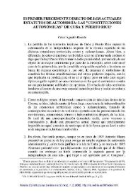 Portada:El primer precedente directo de los Estatutos de Autonomía: las \"Constituciones Autonómicas\" de Cuba y Puerto Rico / César Aguado Renedo