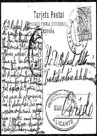 Portada:Tarjeta postal de [Francisco de las] Barras a Rafael Altamira. Sevilla, 1908
