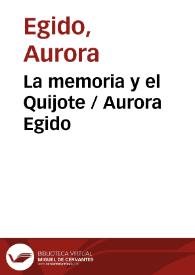 Portada:La memoria y el Quijote / Aurora Egido