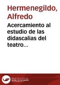 Portada:Acercamiento al estudio de las didascalias del teatro castellano primitivo: Lucas Fernández / Alfredo Hermenegildo