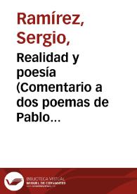 Portada:Realidad y poesía (Comentario a dos poemas de Pablo Antonio Cuadra) / Sergio Ramírez