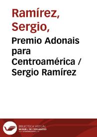 Portada:Premio Adonais para Centroamérica / Sergio Ramírez