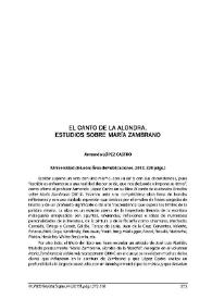 Portada:Armando López Castro: \"El canto de la alondra. Estudios sobre María Zambrano\". Universidad de León: Área de Publicaciones, 2013, 220 págs. [Reseña] / Armando López Castro