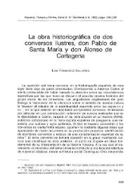 Portada:La obra historiográfica de dos conversos ilustres, don Pablo de Santa María y don Alonso de Cartagena / Luis Fernández Gallardo