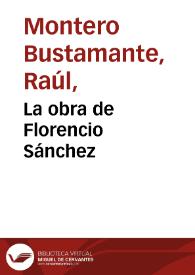Portada:La obra de Florencio Sánchez / Raúl Montero Bustamante
