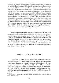 Portada:Kafka, Felice, el Poder / Julio E. Miranda