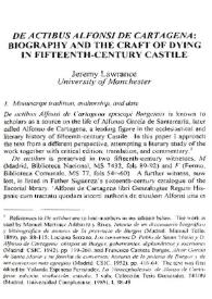Portada:\"De actibus Alfonsi di Cartagena\": Biography and the Craft of Dying in Fifteenth-Century Castile / Jeremy Lawrance