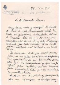 Portada:Carta de Rafael Altamira a Eduardo Llanos. Madrid, 22 de mayo de 1911 / Rafael Altamira