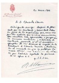 Portada:Carta de Rafael Altamira a Eduardo Llanos. Madrid, 20 de marzo de 1912 / Rafael Altamira