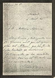 Portada:Carta de Rafael Altamira a Antonio Maura. Madrid, 4 de abril de 1896