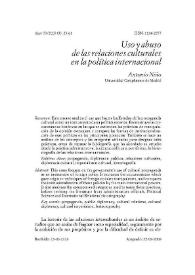 Portada:Uso y abuso de las relaciones culturales en la política internacional / Antonio Niño