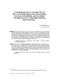 Portada:A propósito de un último texto de Luigi Ferrajoli. Una nota sobre reglas, principios, "soluciones en abstracto" y "ponderaciones equitativas" / Juan Ruiz Manero