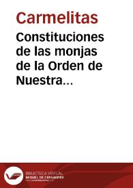Portada:Constituciones de las monjas de la Orden de Nuestra Señora del Carmen, de la Regular Observancia...