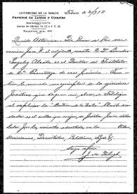 Portada:Carta de J. M. Dihigo a Rafael Altamira. La Habana, 22 de febrero de 1910 