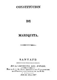 Portada:Constitución política del Estado de Mariquita, 1815