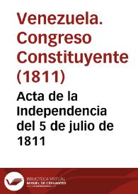 Portada:Acta de la Independencia del 5 de julio de 1811