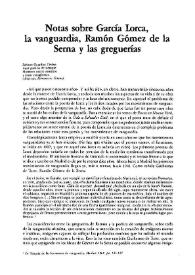 Portada:Notas sobre García Lorca, la vanguardia, Ramón Gómez de la Serna y las greguerías / Manuel Durán