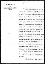 Portada:Carta de Alejandro Groizard y Eduardo Sanz a Rafael Altamira. [Madrid, 2 de junio de 1909]