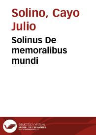 Portada:Solinus De memoralibus mundi