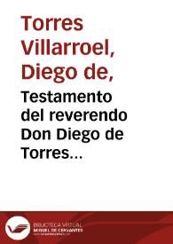 Portada:Testamento del reverendo Don Diego de Torres y Villarroel, cathedratico de astrologia de la Universidad de Salamanca