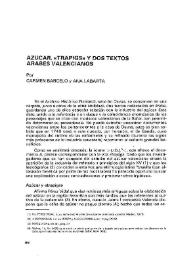 Portada:Azúcar, «trapigs» y dos textos árabes valencianos / Carmen Barceló y Ana Labarta