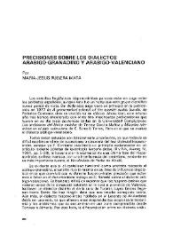Portada:Precisiones sobre los dialectos arábigo-granadino y arábigo-valenciano / por María Jesús Rubiera Mata