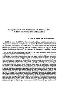 Portada:La \"Qüestion\" del Marqués de Santillana a don Alfonso de Cartagena / Ángel Gómez Moreno