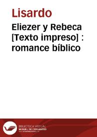 Portada:Eliezer y Rebeca : romance bíblico