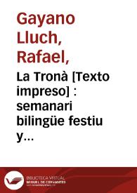 Portada:La Tronà [Texto impreso] : semanari bilingüe festiu y lliterari