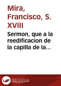 Portada:Sermon, que a la reedificacion de la capilla de la Virgen de las Virtudes ... año 1745]