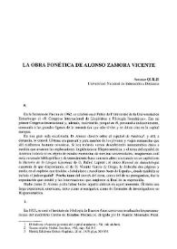 Portada:La obra fonética de Alonso Zamora Vicente / Antonio Quilis