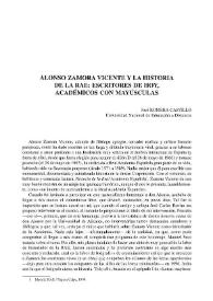 Portada:Alonso Zamora Vicente y la Historia de la RAE: escritores de hoy, Académicos con mayúsculas / José Romera Castillo