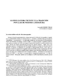 Portada:Alonso Zamora Vicente y la tradición popular de nuestra literatura / Leonardo Romero Tobar