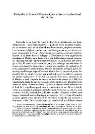 Portada:Eurípides y Lorca: Observaciones sobre el cuadro final de \"Yerma\" / Carlos Feal