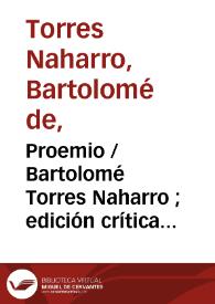 Portada:Proemio / Bartolomé Torres Naharro ; edición crítica de Julio Vélez-Sainz