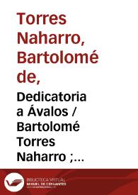 Portada:Dedicatoria a Ávalos / Bartolomé Torres Naharro ; edición crítica de Julio Vélez-Sainz