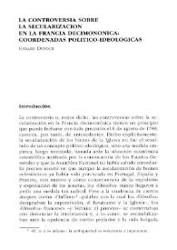 Portada:La controversia sobre la secularización en la Francia decimonónica: coordenadas político-ideológicas / Gérard Dufour