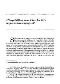Portada:L'inquisition sous Charles III : le paradoxe espagnol / Gérard Dufour