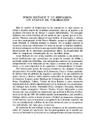 Portada:Jorge Mañach y lo hispánico, un ensayo de valoración  / Manuel Gómez Reinoso
