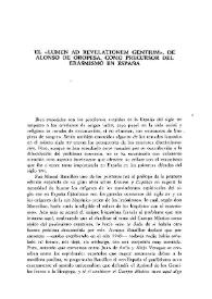 Portada:El \"Lumen ad revelationem genlium\", de Alonso de Oropesa, como precursor del erasmismo en España  / Albert A. Sicroff