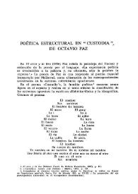 Portada:Poética estructural en \"Custodia\" de Octavio Paz  / Zunilda Gertel