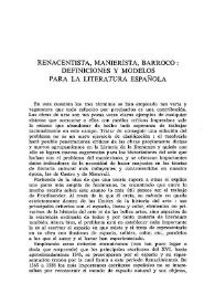 Portada:Renacentista, manierista, barroco: definiciones y modelos para la literatura española / A. David Kossoff