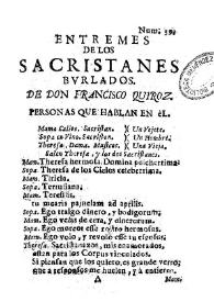 Portada:Entremeses de Los sacristanes burlados / de don Francisco Quiroz