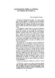 Portada:Anotaciones sobre la guerra, en forma de \"diario\". (Texto inédito) / José Ortega y Gasset