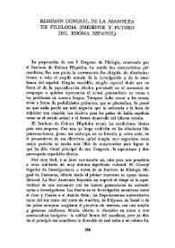 Portada:Resumen general de la Asamblea de Filología (presente y futuro del idioma español) / Manuel Criado de Val