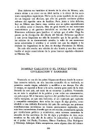 Portada:Rómulo Gallegos o el duelo entre civilización y barbarie / José Antonio Galaos