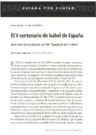 Portada:El V Centenario de Isabel de España / Antonio Fontán