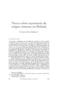 Portada:Notas sobre toponimia de origen romano en Bizkaia / Valeriano Yarza Urquiola